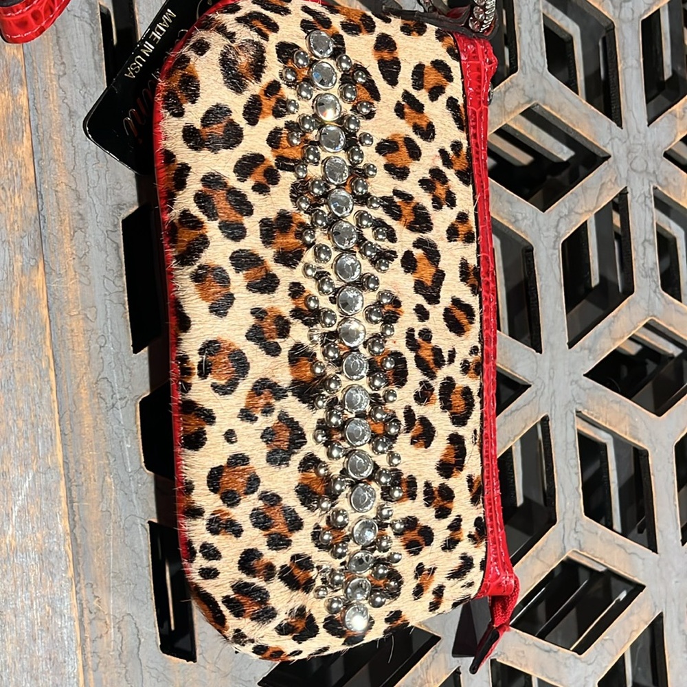 Leather Leopard Rhinestone Wristlet - Picture 7 of 12
